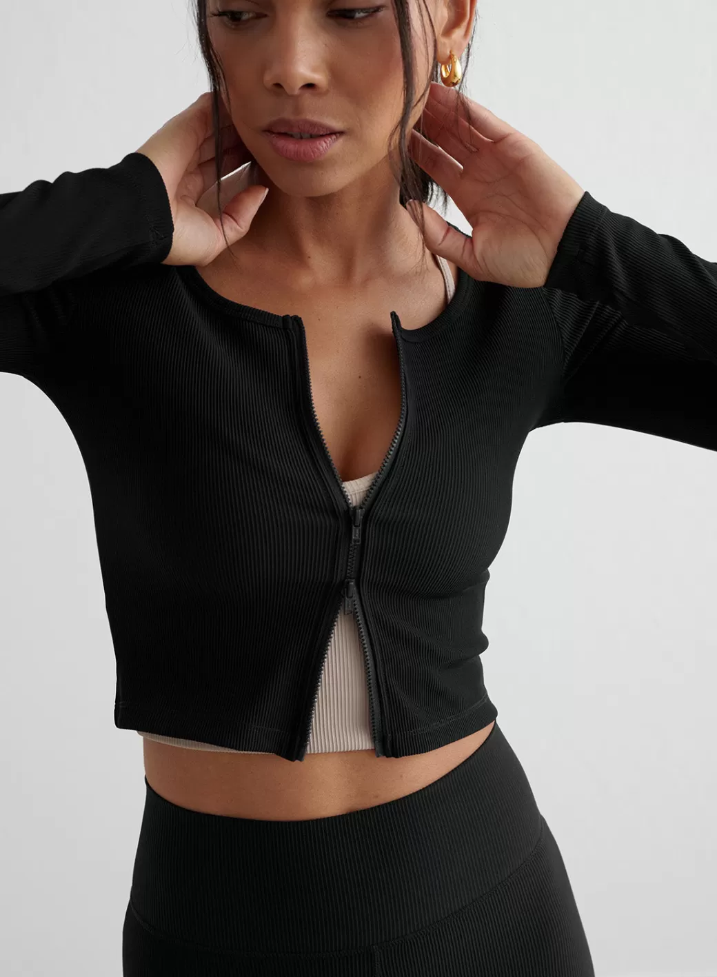 Ribbed Performance Zipped Cardigan | AIM’N New