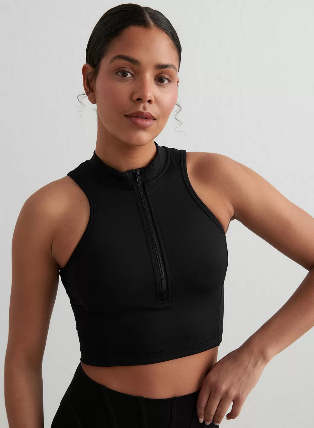 Black Sculpting Racer Front Zip Top | AIM’N Best