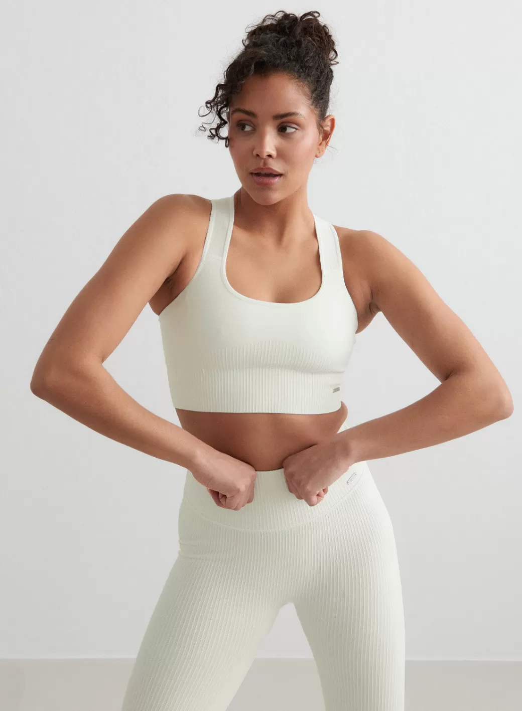 Off-White Ribbed Seamless High Support Bra | AIM’N Clearance