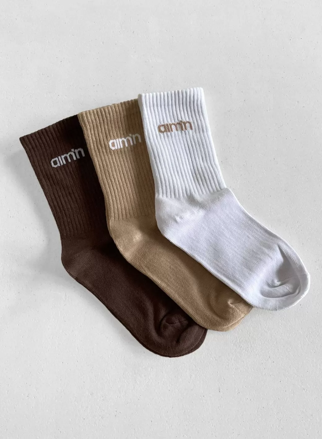 White/Beige/Macchiato Aim'n Logo Socks 3-Pack | AIM’N Discount